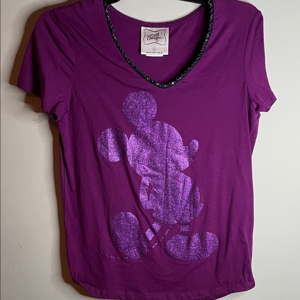 Disney Women's Purple Glitter Mickey Tee